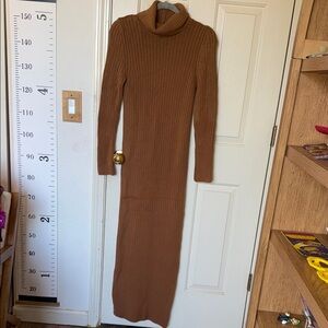 Topshop Brown Long Sleeve Turtleneck Dress
